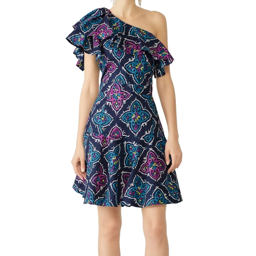 Josie Festive Blue One Shoulder Ruffle Dress